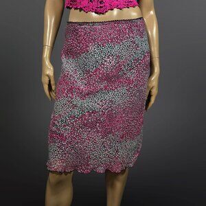 Y2K Ditsy Floral Slip Skirt Size M Pink Black Knee Length Fairy Elastic waist